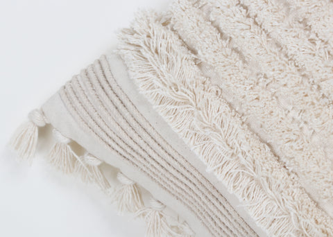 Hand Tufted Texture Boho Off-White and Ivory Cushion Cover
