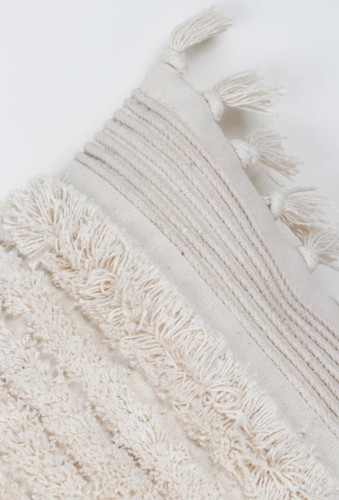 Hand Tufted Texture Boho Off-White and Ivory Cushion Cover