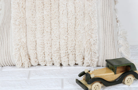 Hand Tufted Texture Boho Off-White and Ivory Cushion Cover