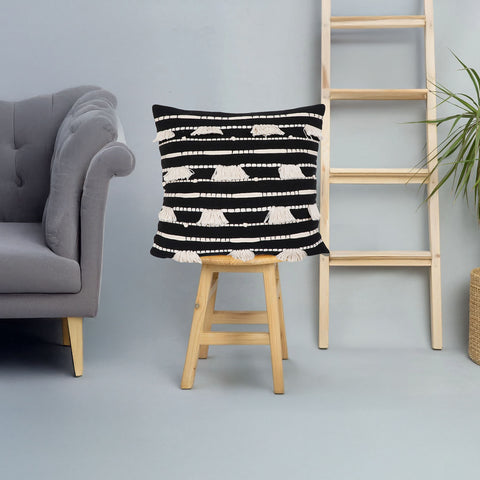 Set Of 3 Hand Tufted Texture Boho Black Ivory Cushion Cover