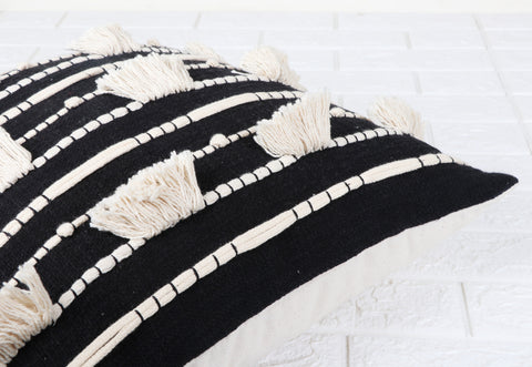Set Of 3 Hand Tufted Texture Boho Black Ivory Cushion Cover