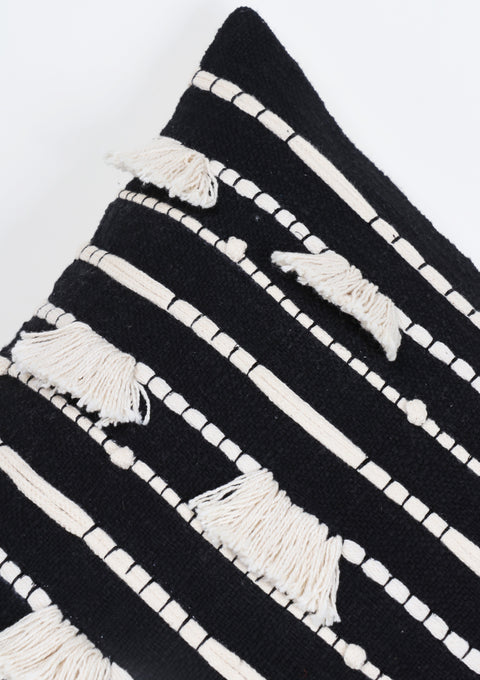 Set Of 3 Hand Tufted Texture Boho Black Ivory Cushion Cover