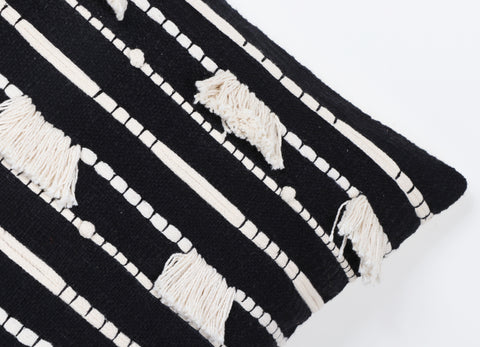 Set Of 3 Hand Tufted Texture Boho Black Ivory Cushion Cover