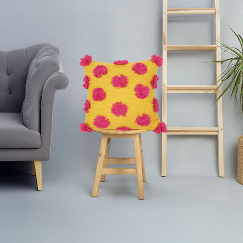 Hand Tufted Texture Boho Yellow and Pink Cushion Cover