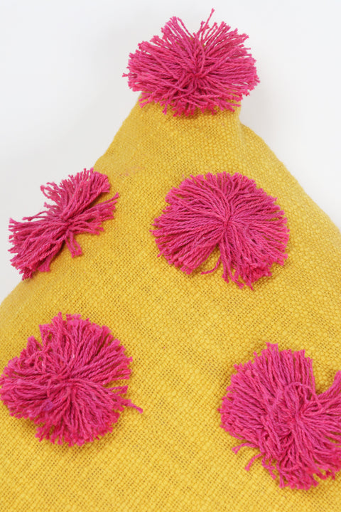 Hand Tufted Texture Boho Yellow and Pink Cushion Cover