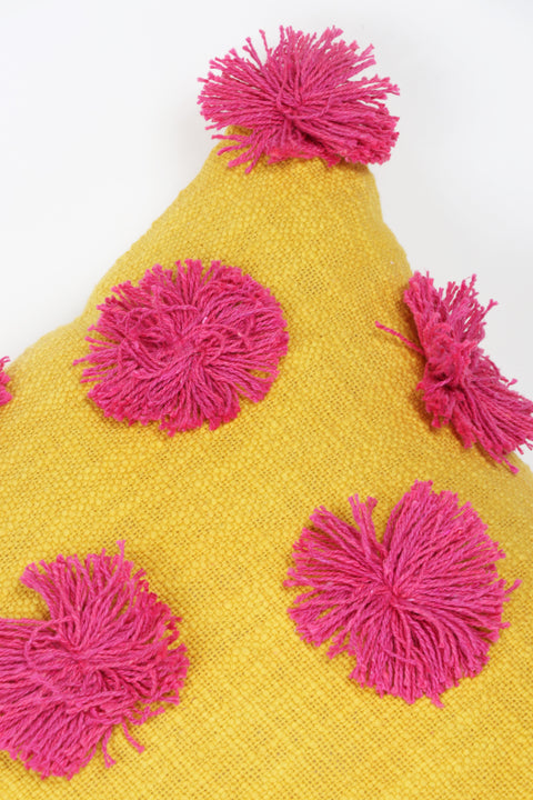 Hand Tufted Texture Boho Yellow and Pink Cushion Cover