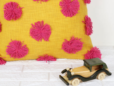 Hand Tufted Texture Boho Yellow and Pink Cushion Cover