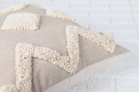 Set Of 3 Hand Tufted Texture Boho Beige Pink Cushion Cover