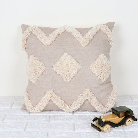 Set Of 3 Hand Tufted Texture Boho Beige Pink Cushion Cover