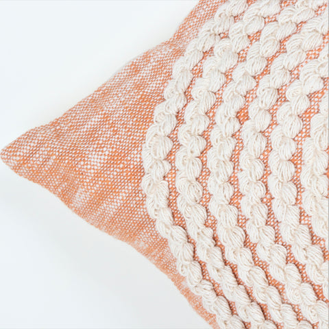 Set Of 2 Hand Tufted Crewel Texture Boho Ivory Orange Fringe Cushion Cover