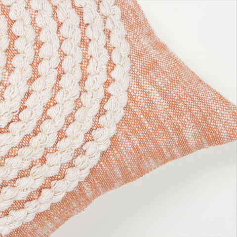 Set Of 3 Hand Tufted Crewel Texture Boho Ivory Orange Fringe Cushion Cover