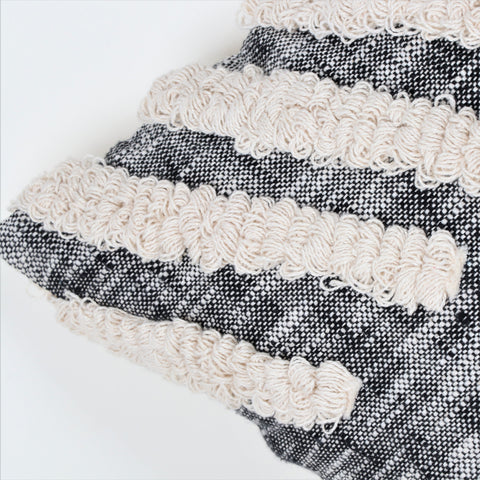 Set Of 3 Hand Tufted Texture Boho Black Ivory Cushion Cover