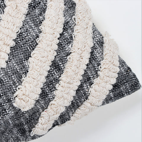Set Of 3 Hand Tufted Texture Boho Black Ivory Cushion Cover
