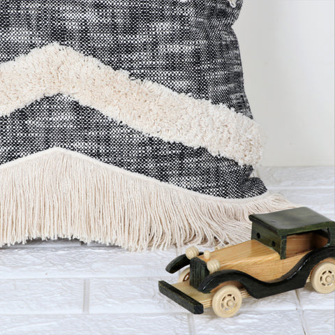 Set Of 3 Hand Tufted Texture Boho Black Ivory Cushion Cover