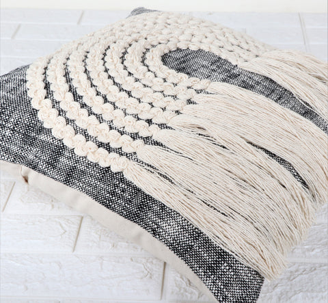 Set Of 3 Hand Tufted Texture Boho Black Ivory Cushion Cover