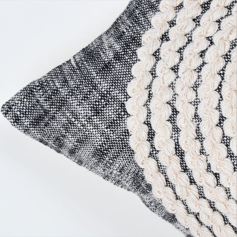 Set Of 3 Hand Tufted Texture Boho Black Ivory Cushion Cover