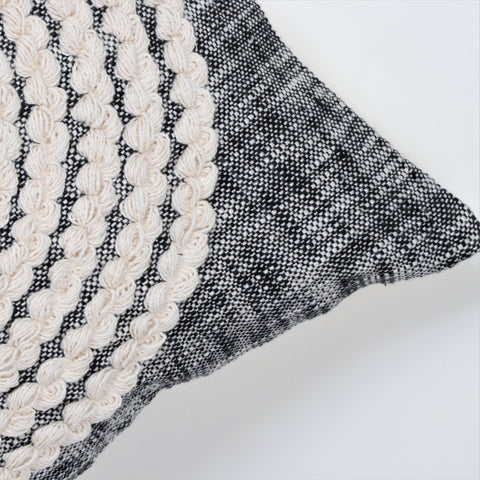 Set Of 3 Hand Tufted Texture Boho Black Ivory Cushion Cover