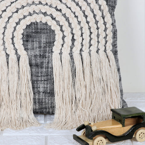 Set Of 3 Hand Tufted Texture Boho Black Ivory Cushion Cover