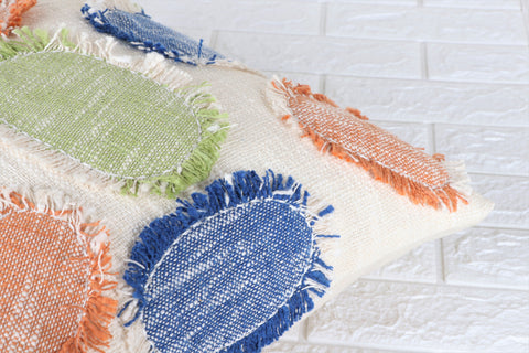 Set Of 2 Hand Tufted Boho Ivory Blue Cushion Cover