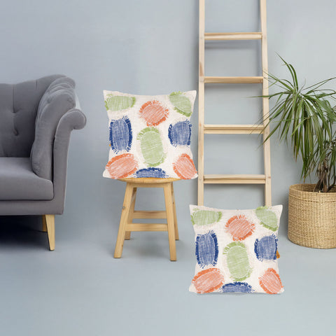 Set Of 2 Hand Tufted Boho Ivory Blue Cushion Cover