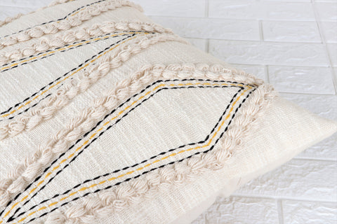 Set Of 2 Hand Tufted Boho Ivory Black Cushion Cover