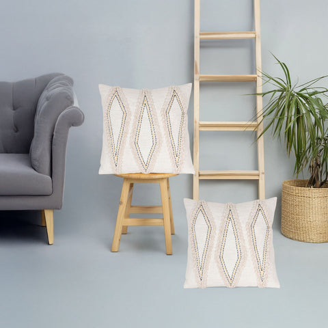 Set Of 2 Hand Tufted Boho Ivory Black Cushion Cover