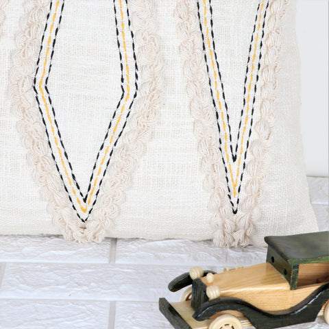 Set Of 2 Hand Tufted Boho Ivory Black Cushion Cover