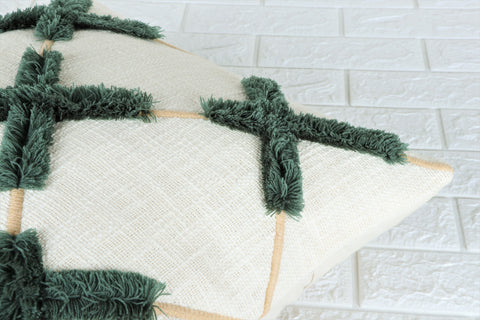 Hand Tufted Boho Ivory and Black Cushion Cover