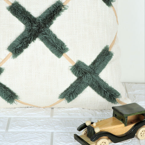 Hand Tufted Boho Ivory and Black Cushion Cover