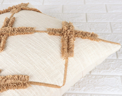 Set Of 3 Hand Tufted Boho Ivory Yellow Cushion Cover