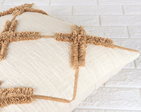 Hand Tufted Boho Ivory and Yellow Cushion Cover