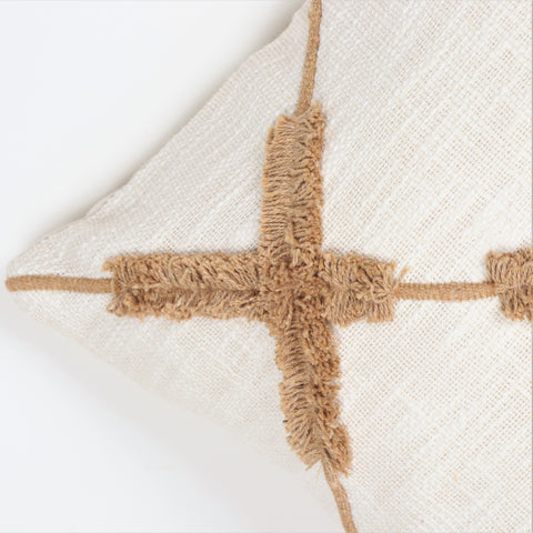 Hand Tufted Boho Ivory and Yellow Cushion Cover