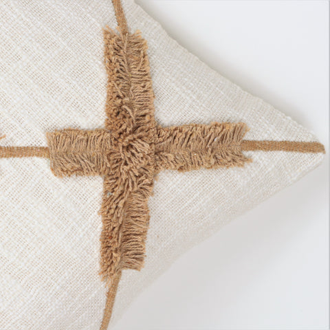 Hand Tufted Boho Ivory and Yellow Cushion Cover