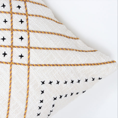 Hand Tufted Boho Ivory and Mustard Yellow Cushion Cover