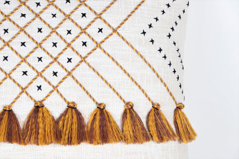 Set Of 3 Hand Tufted Boho Ivory Mustard Yellow Cushion Cover