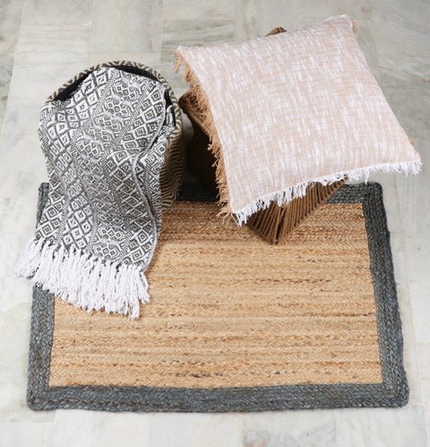 Beige And Gray Jute Braided Round Rug Kitchen Carpet Flooring Rug Reversible Mat