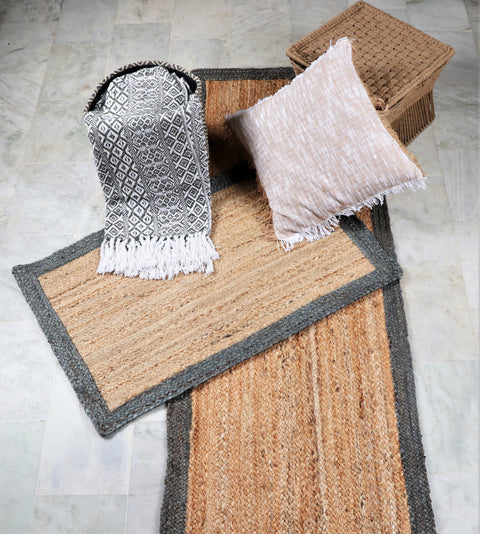 Beige And Gray Jute Braided Round Rug Kitchen Carpet Flooring Rug Reversible Mat