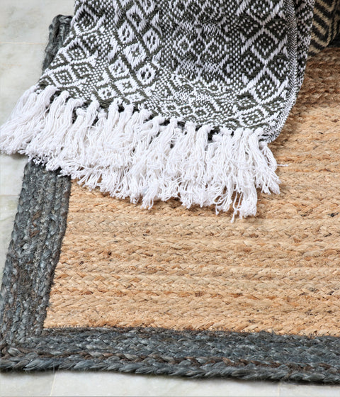 Beige And Gray Jute Braided Round Rug Kitchen Carpet Flooring Rug Reversible Mat