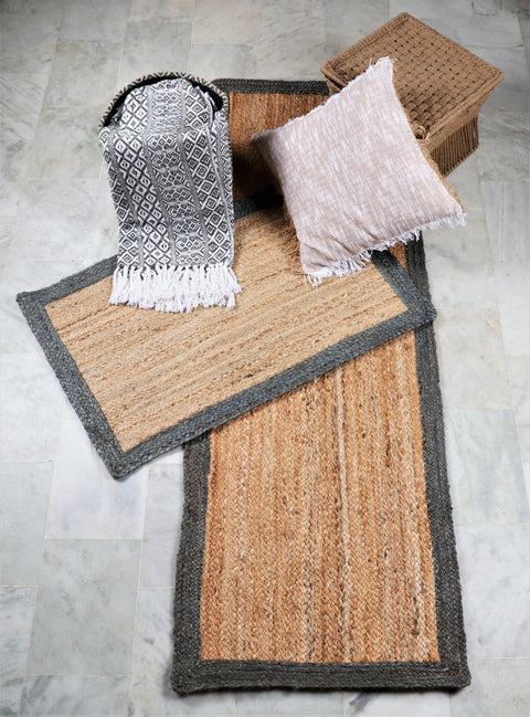 Beige And Gray Jute Braided Round Rug Kitchen Carpet Flooring Rug Reversible Mat