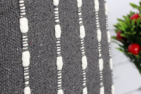 Set Of 3 Charcoal Blue Hand Crafted Chunky Loop Cotton Cushion Cover