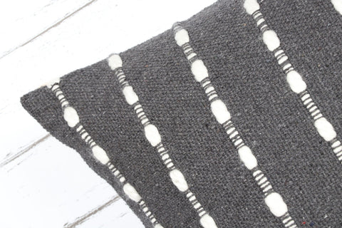 Set Of 3 Charcoal Blue Hand Crafted Chunky Loop Cotton Cushion Cover