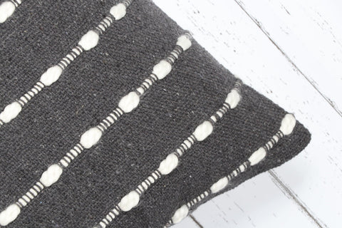 Set Of 3 Charcoal Blue Hand Crafted Chunky Loop Cotton Cushion Cover